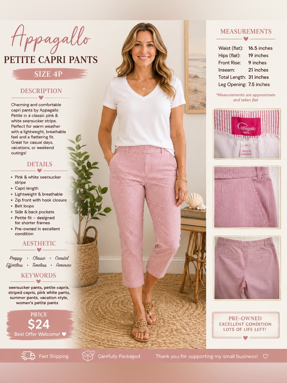 Pappagallo Pink Seersucker Capris